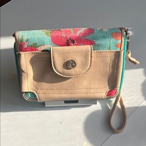 Spartina 449 Floral Teal and Tan Wristlet